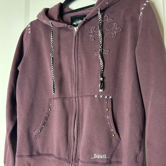 Affliction style purple angel wing studded zip up size large - Picture 2 of 5